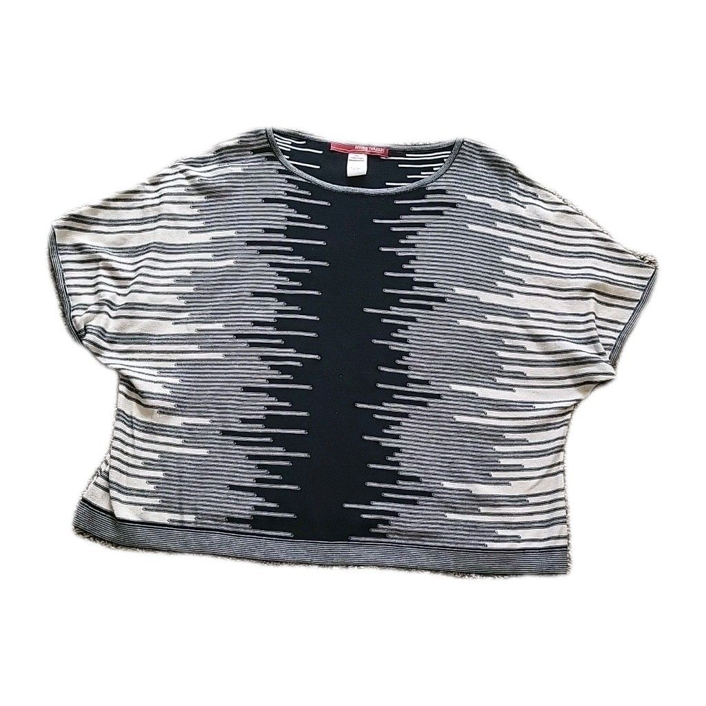 Beyond Threads Pima Black Ecru Geometric Print Short Sleeve Pullover/Top Size Xl
